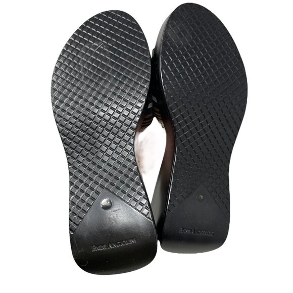 Y2K 90s Enzo Angiolini LIO Slide Wedge Sandals Womens 7 Open Toe Striped Black - Picture 6 of 11